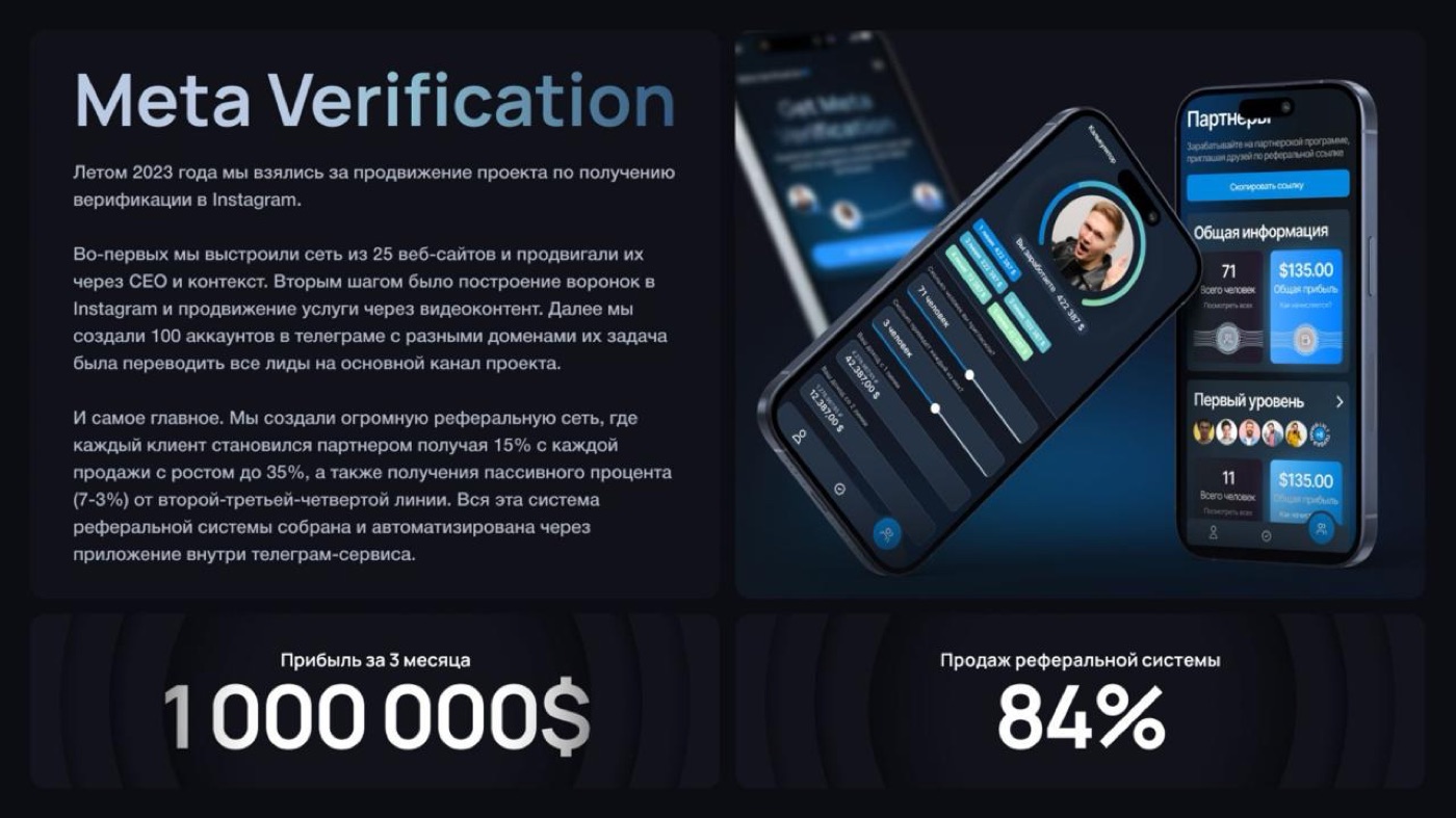 Кейс Meta Verification: партнёрский кабинет и результаты реферальной системы